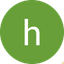 Green circular icon with white lowercase letter h