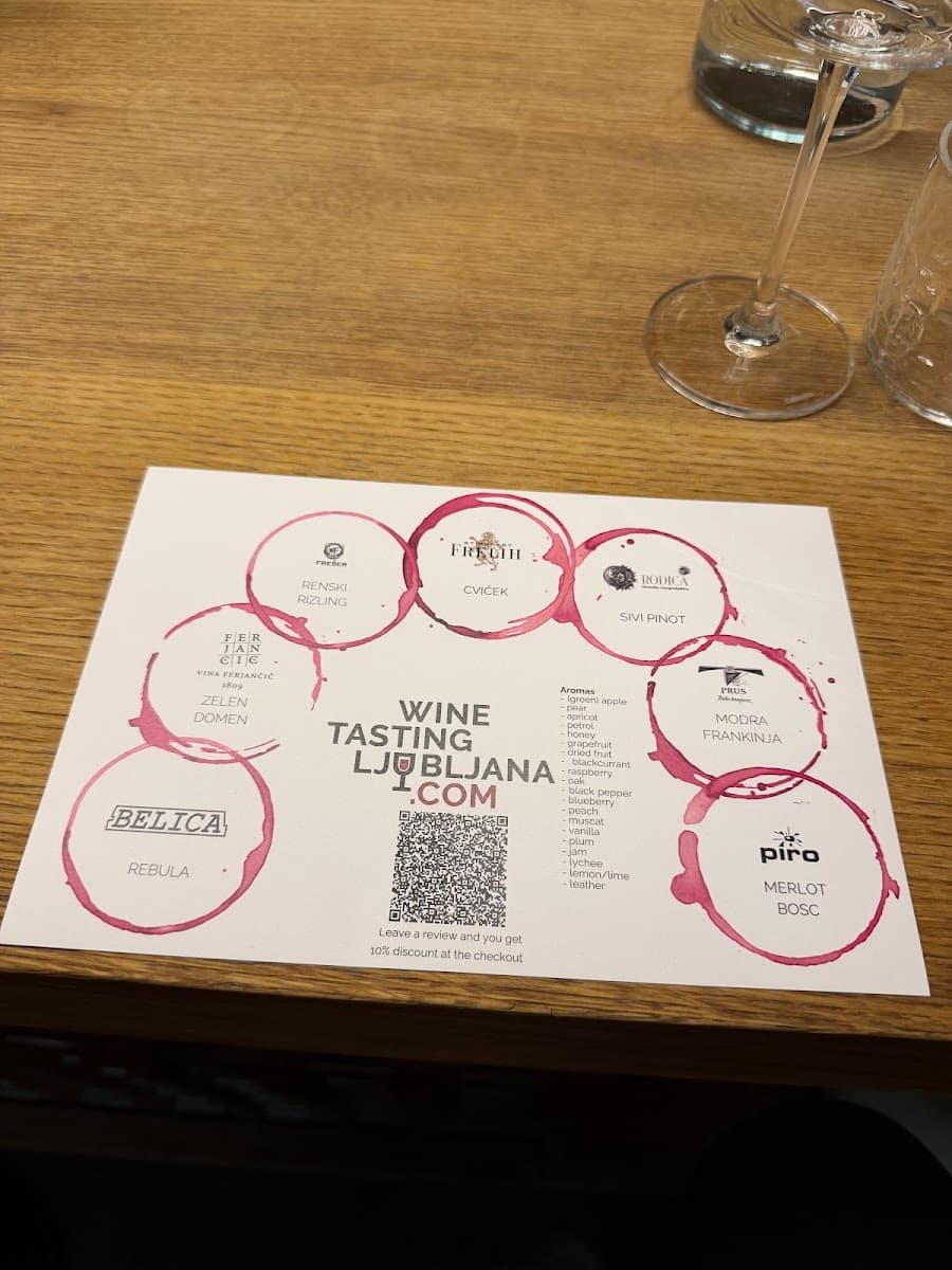 Wine tasting placemat with red wine rings and labels in Ljubljana